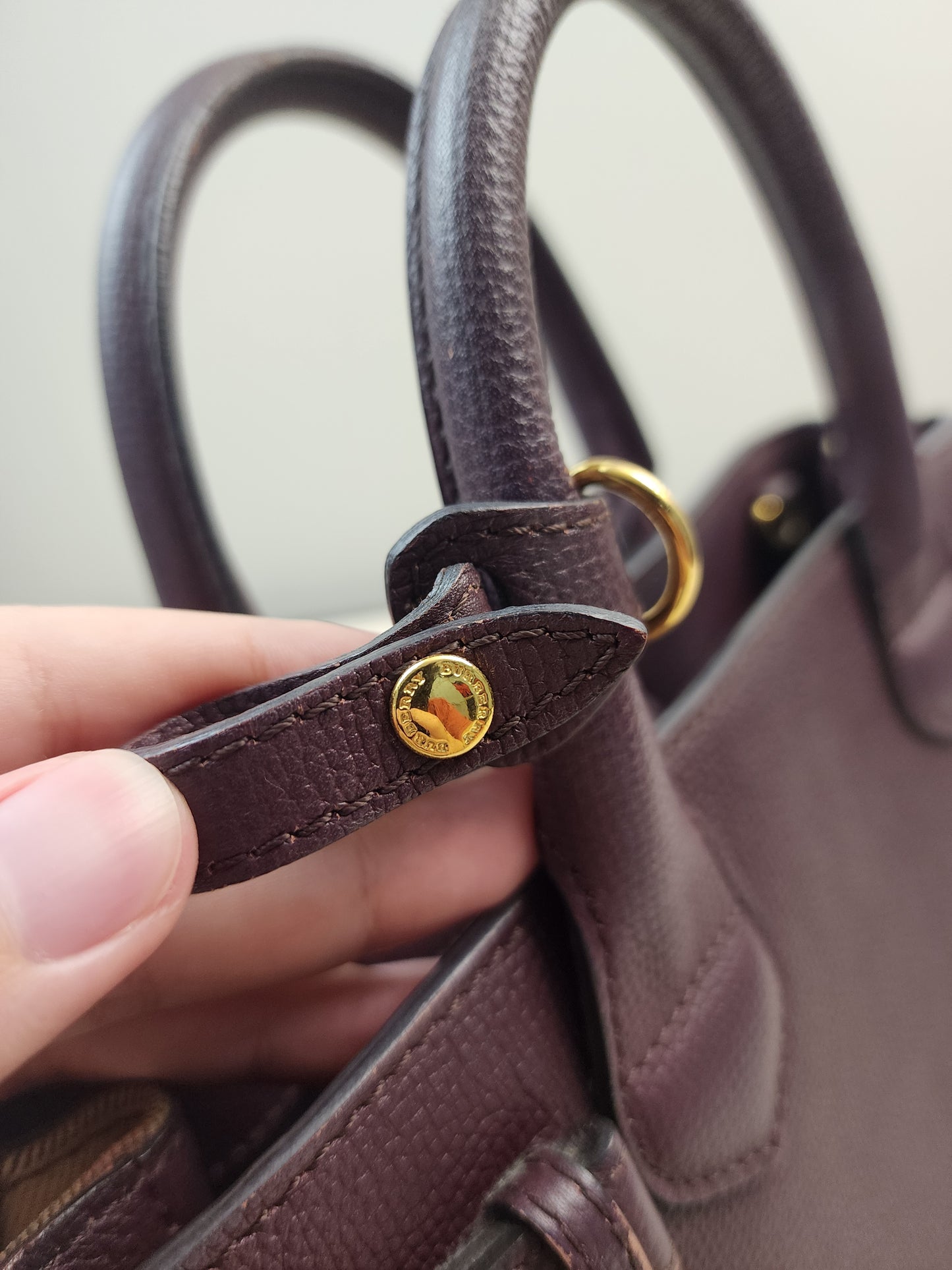 Burberry Burgundy Calfskin Banner Tote Small