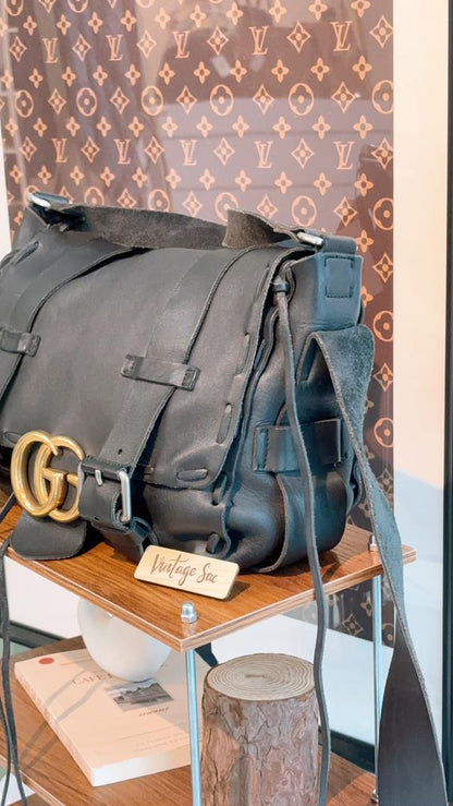 Gucci Black Calfskin Marmont Laced Messenger Bag