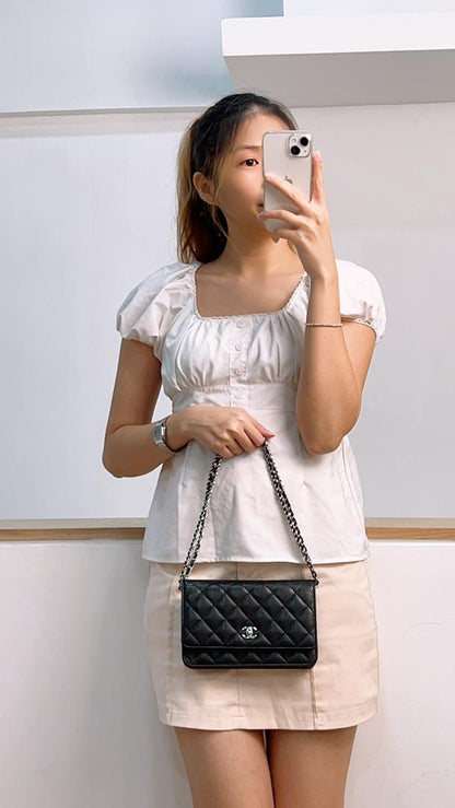 Chanel Black Caviar Turnlock CC WOC (SHW)