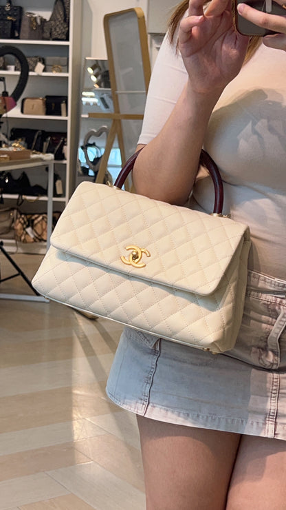 Chanel Ivory Medium Caviar Coco Handle GHW