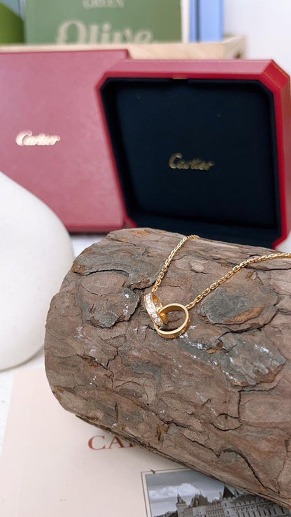 Cartier Gold Love Pendant Hold Paved Necklace