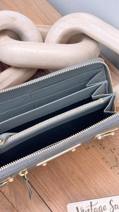 Balenciaga Grey Leather Metallic Edge City Zippy Wallet