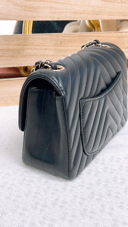 Chanel Black Lambskin Chevron Mini Rectangular (LGHW)