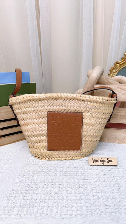Loewe Anagram Interwoven Raffia Bucket Bag