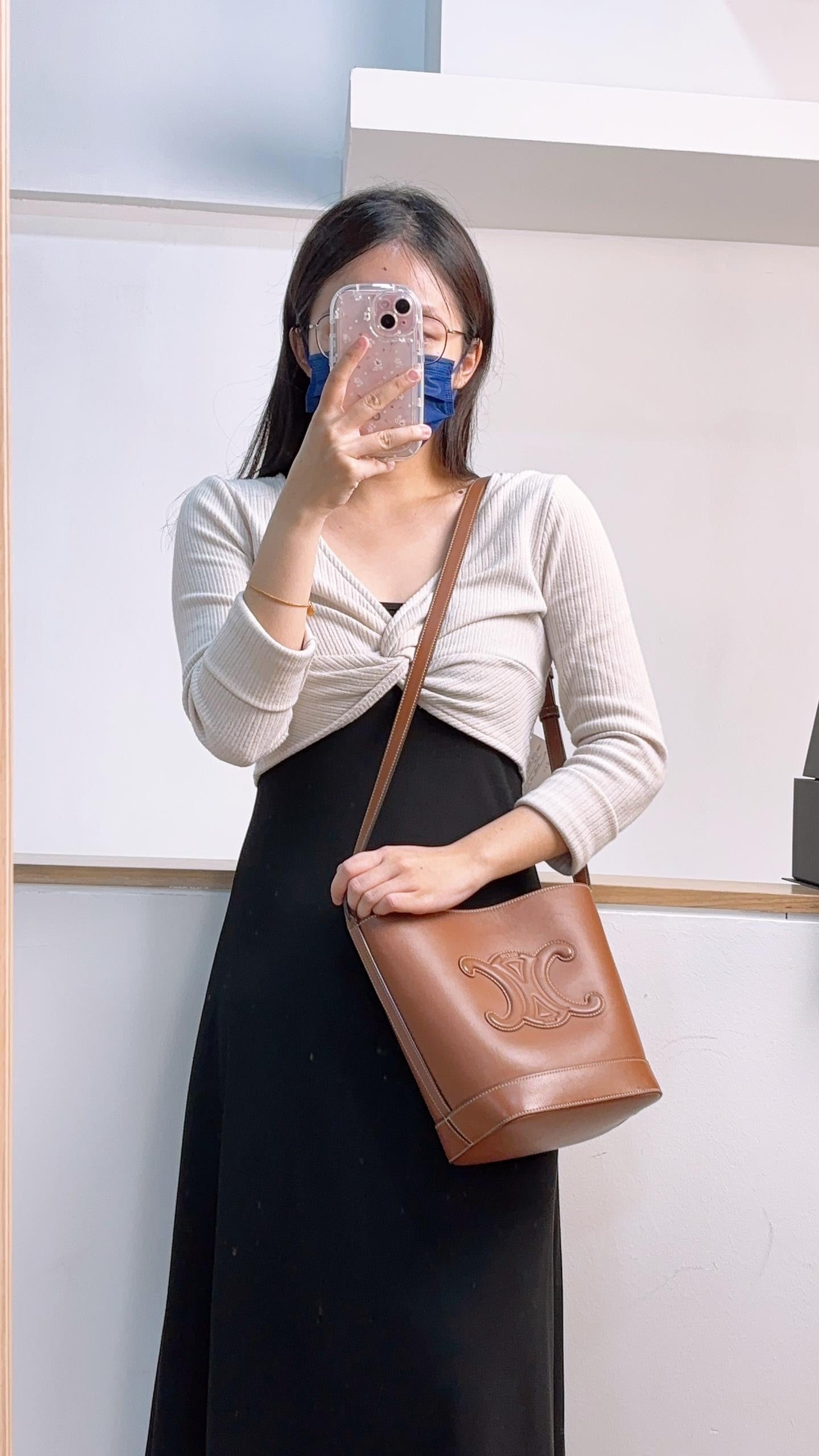 Celine Tan Calfskin Small Triomphe Bucket Bag