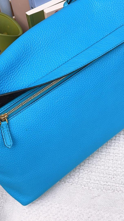 Burberry Blue Grain Calfskin Large Burleigh Messenger Bag