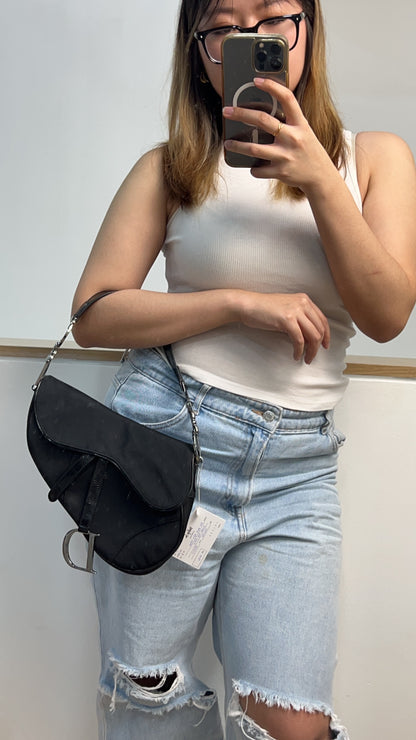 Dior Black Nylon Vintage Saddle Bag SHW