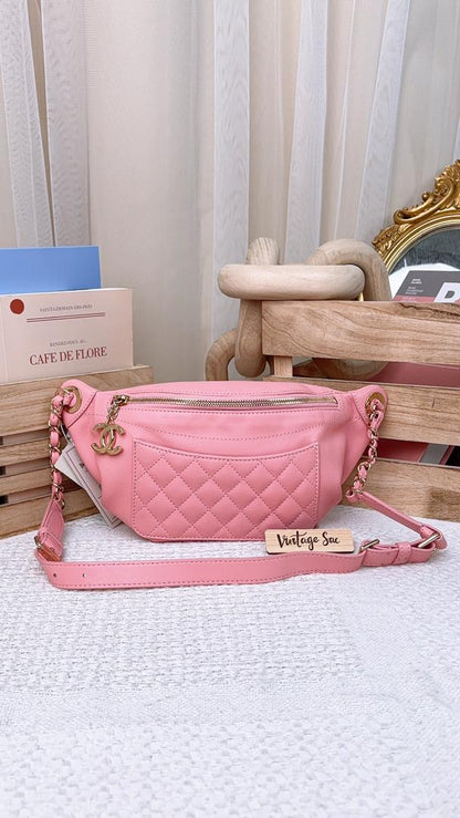 Chanel Pink Lambskin Pocket Quilted Bumbag (LGHW)
