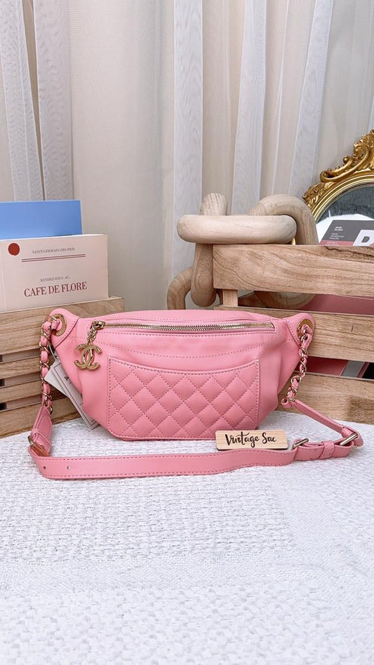 Chanel Pink Lambskin Pocket Quilted Bumbag (LGHW)
