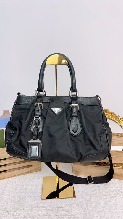 Prada Black Nylon / Leather Sling Tote