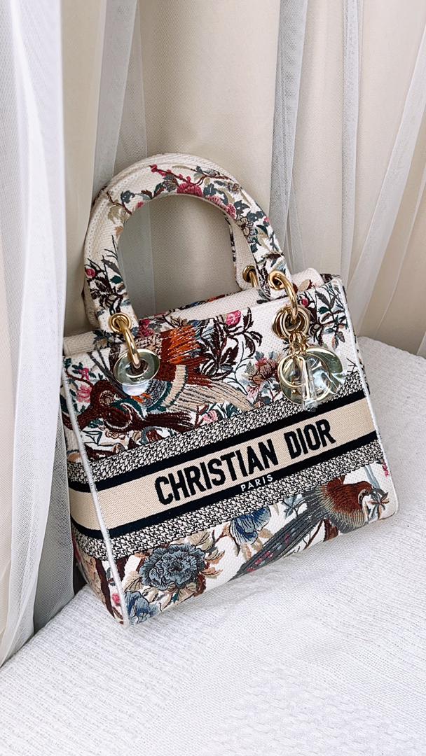 Dior Beige Embroidered Jardin d’hiver Medium D-Lite Bag (Ghw)