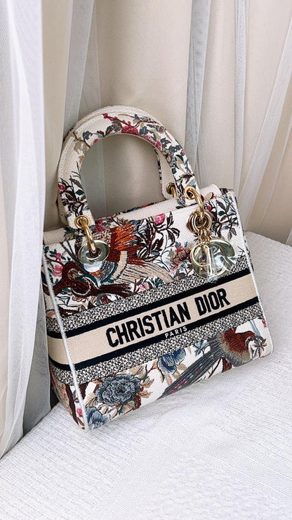 Dior Beige Embroidered Jardin d’hiver Medium D-Lite Bag (Ghw)