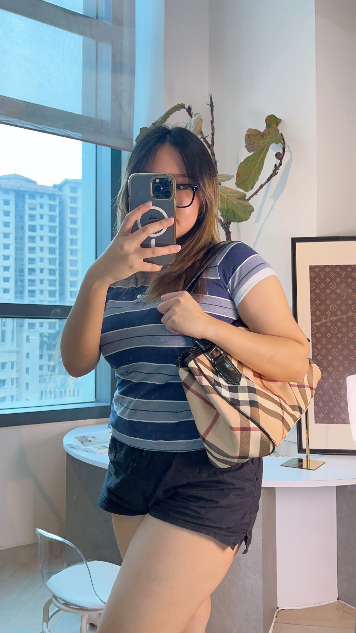 Burberry Nova Check Medium Mulberry Tote Bag