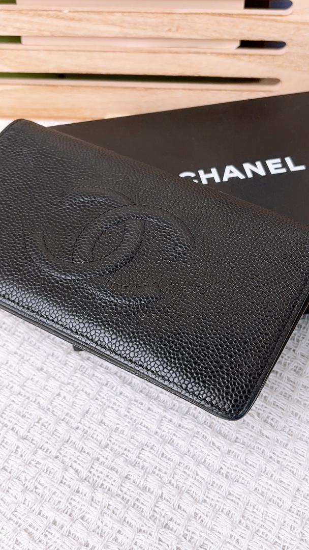 Chanel Black Caviar Timeless Bifold Long Wallet