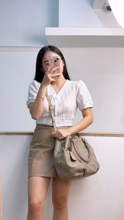 Prada Grey Leather Sacca 2 Manici Shoulder Tote Bag