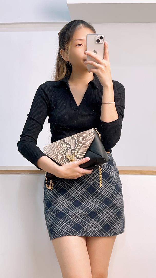 LV Black Calfskin / Python Love Note Chain Shoulder Bag