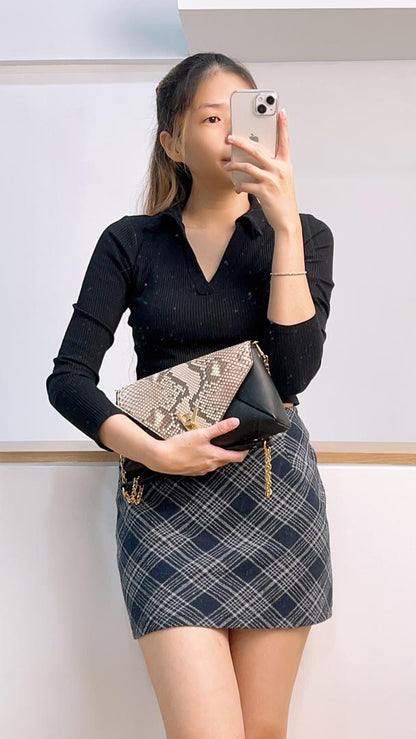 LV Black Calfskin / Python Love Note Chain Shoulder Bag