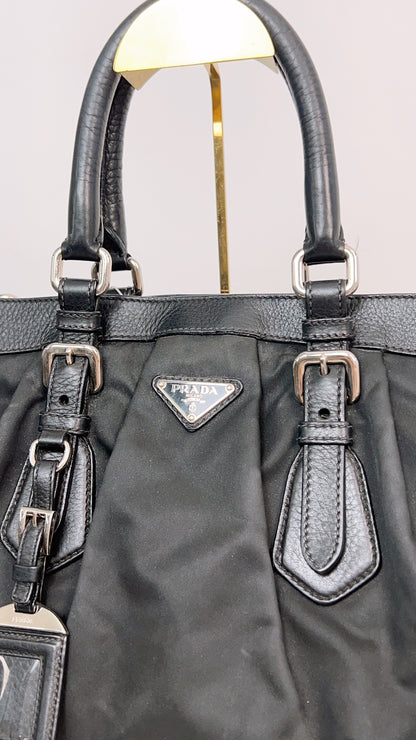 Prada Black Nylon / Leather Sling Tote