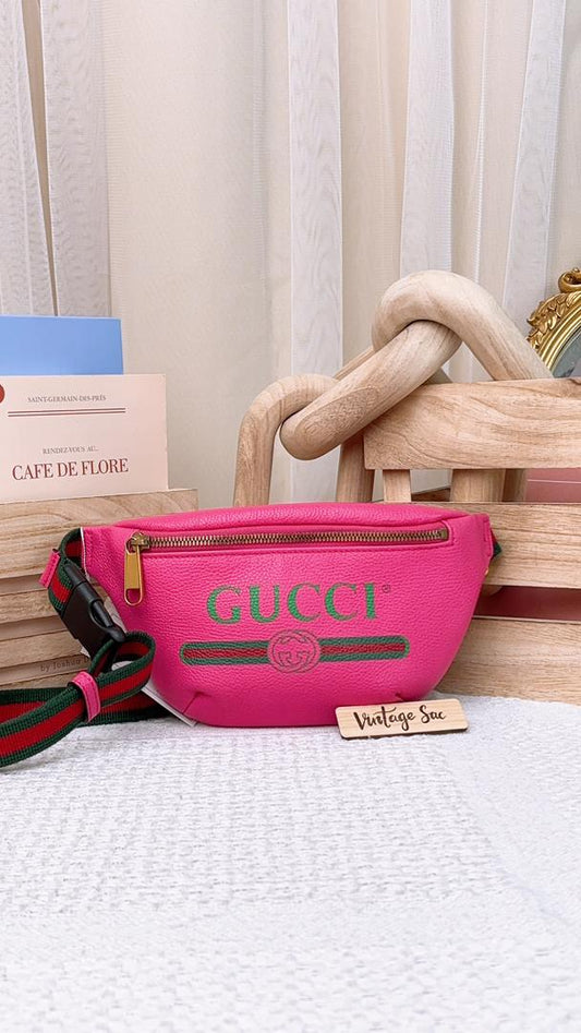 Gucci Pink Calfskin Small Web Logo Bumbag