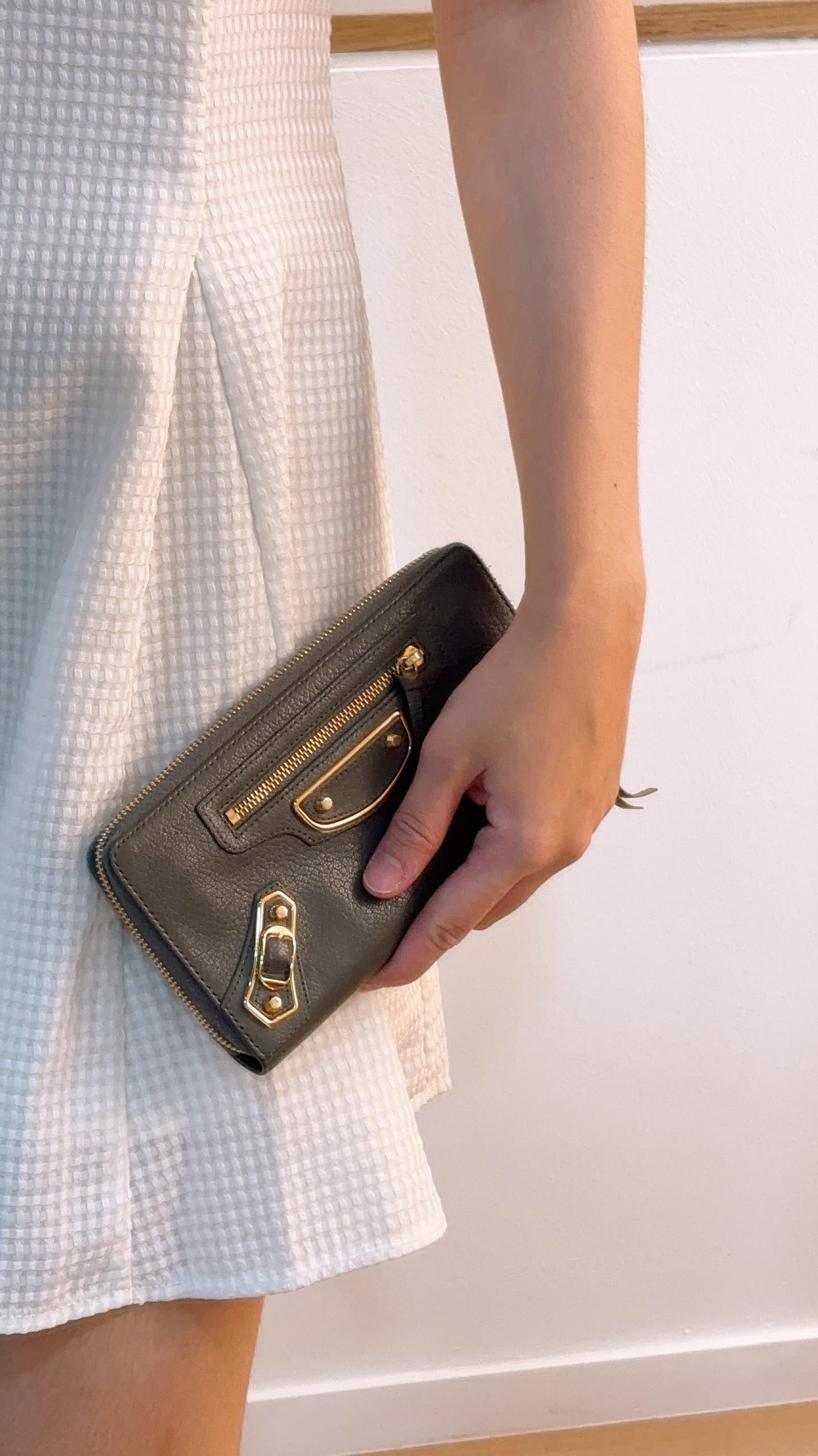 Balenciaga Grey Leather Metallic Edge City Zippy Wallet
