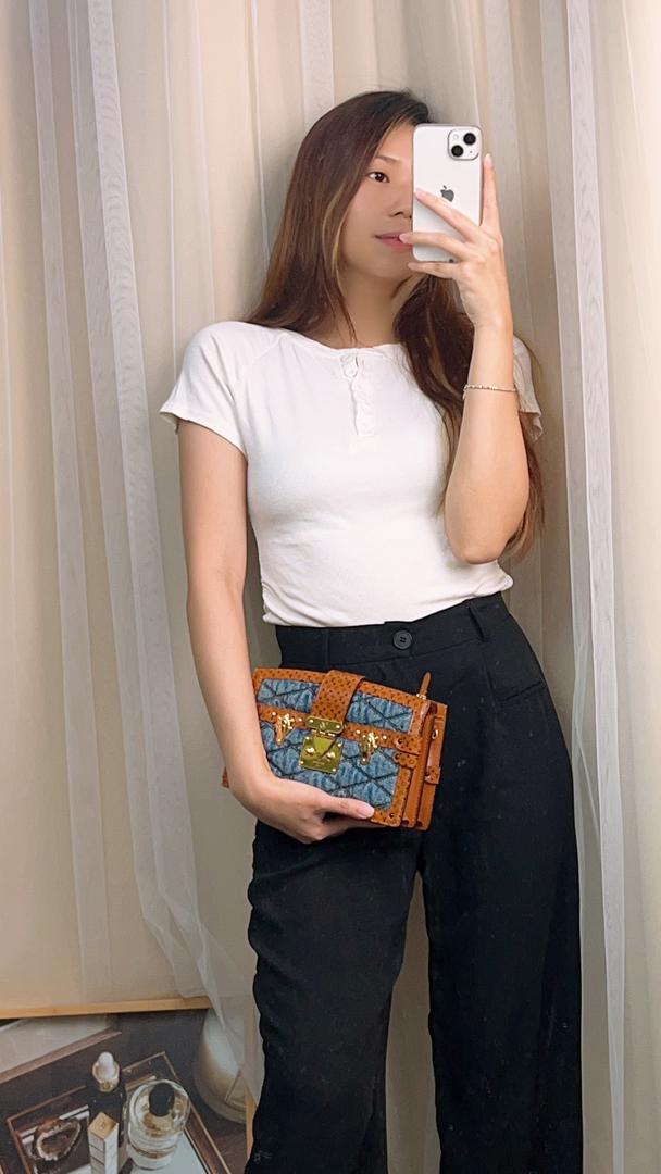 LV Denim Malletage Trunk Clutch w Chain