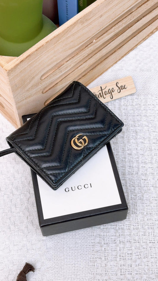 Gucci Black Marmont Bifold Wallet (GHW)