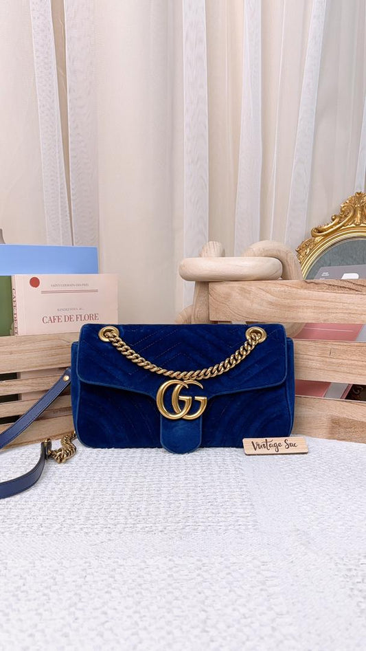 Gucci Blue Velvet Small Marmont Bag