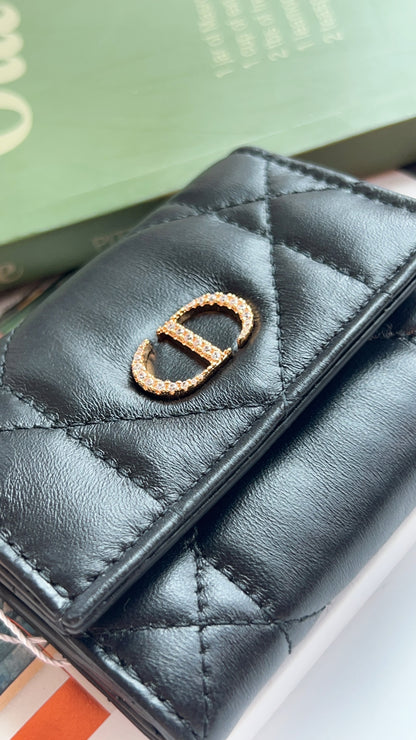 Dior Black Caro Hibiscus Crystal L Zip Wallet