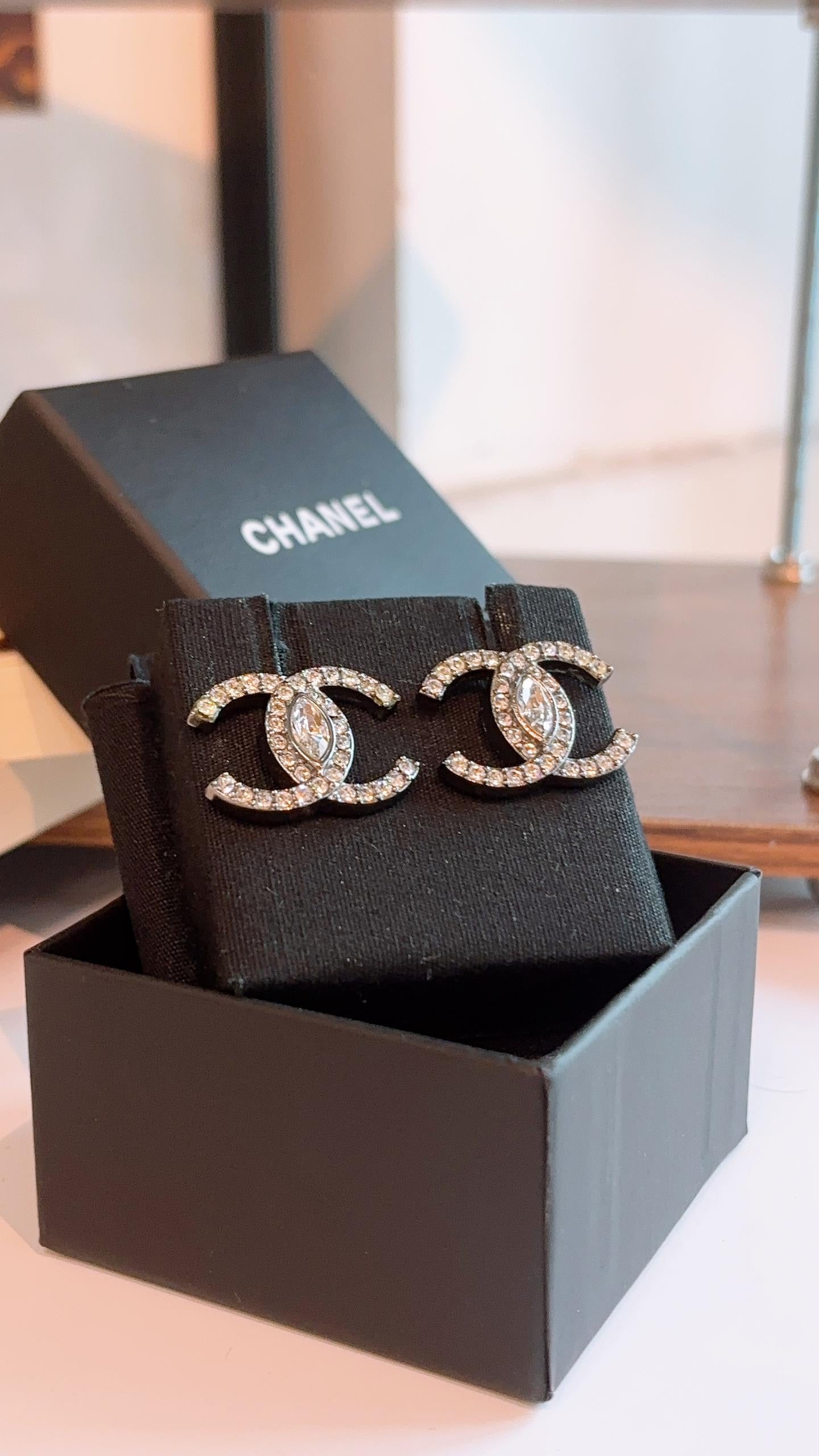 Chanel Silver CC Rhinestones Earrings