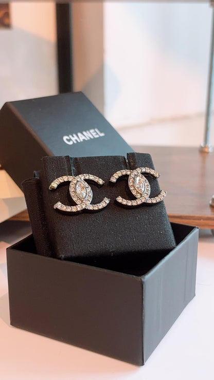 Chanel Silver CC Rhinestones Earrings