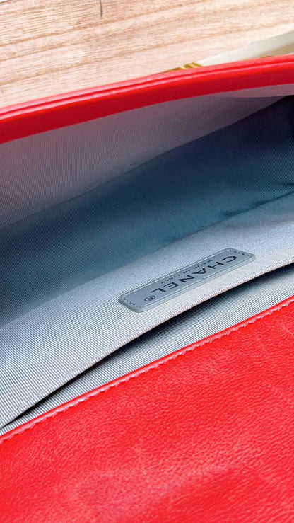 Chanel Red Calfskin Wild stitch Medium Boy RHW