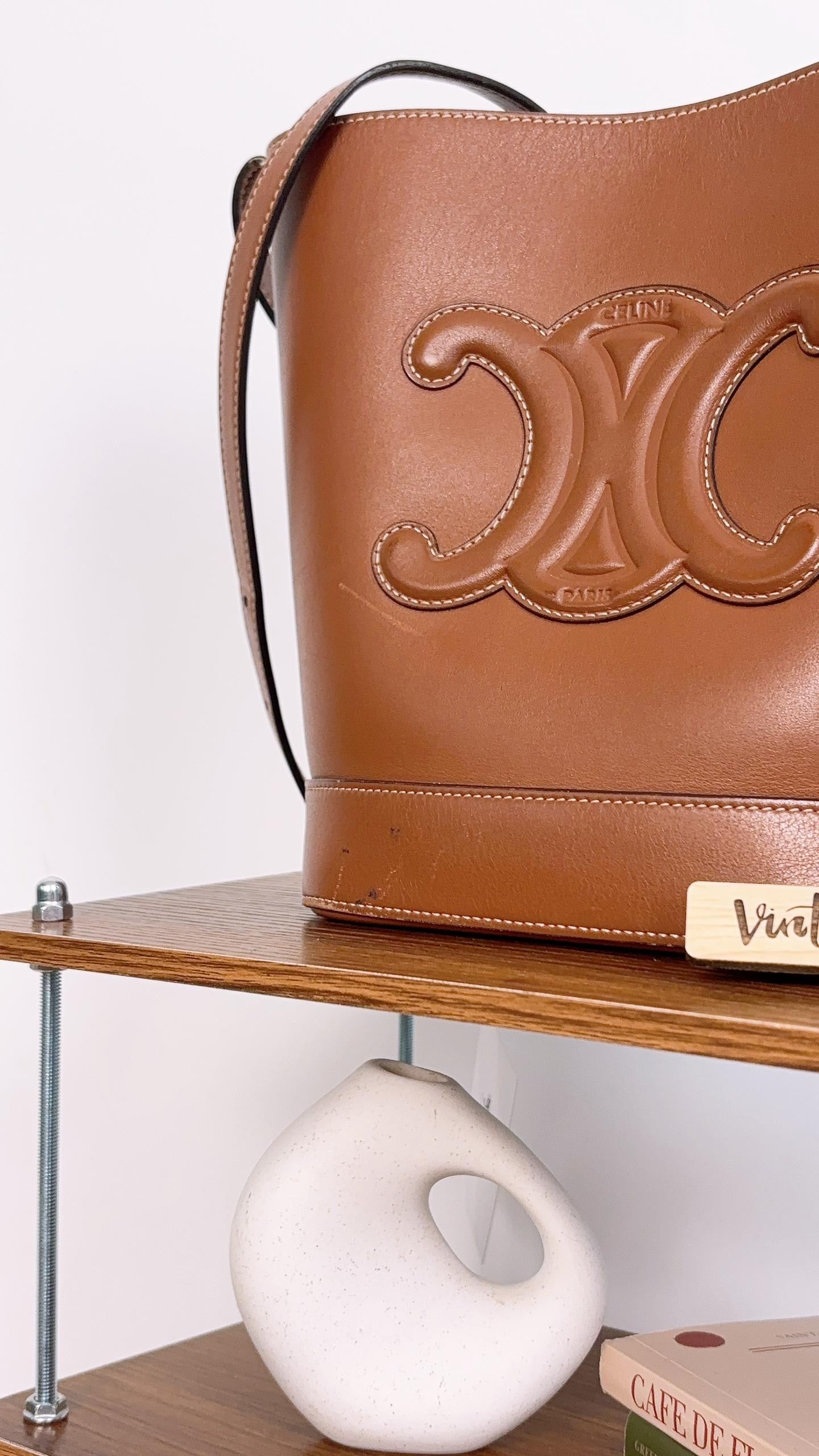 Celine Tan Calfskin Small Triomphe Bucket Bag
