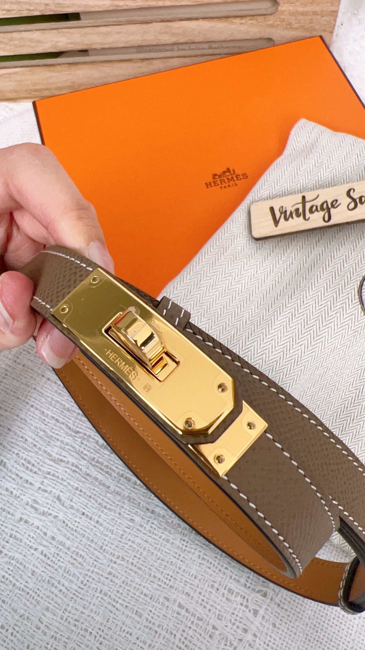 Hermes Epson Etoupe Kelly 18 Belt GHW