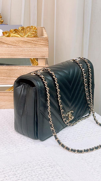 Chanel Black Calfskin Statement Flap LGHW