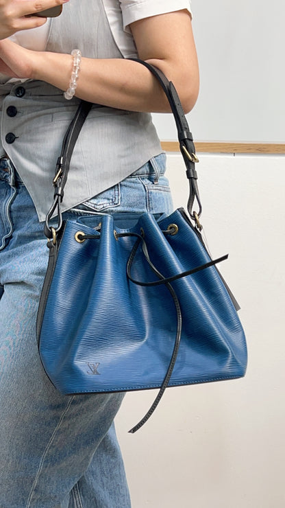 Louis Vuitton Blue and Black Epi Petit Noe Bucket Bag