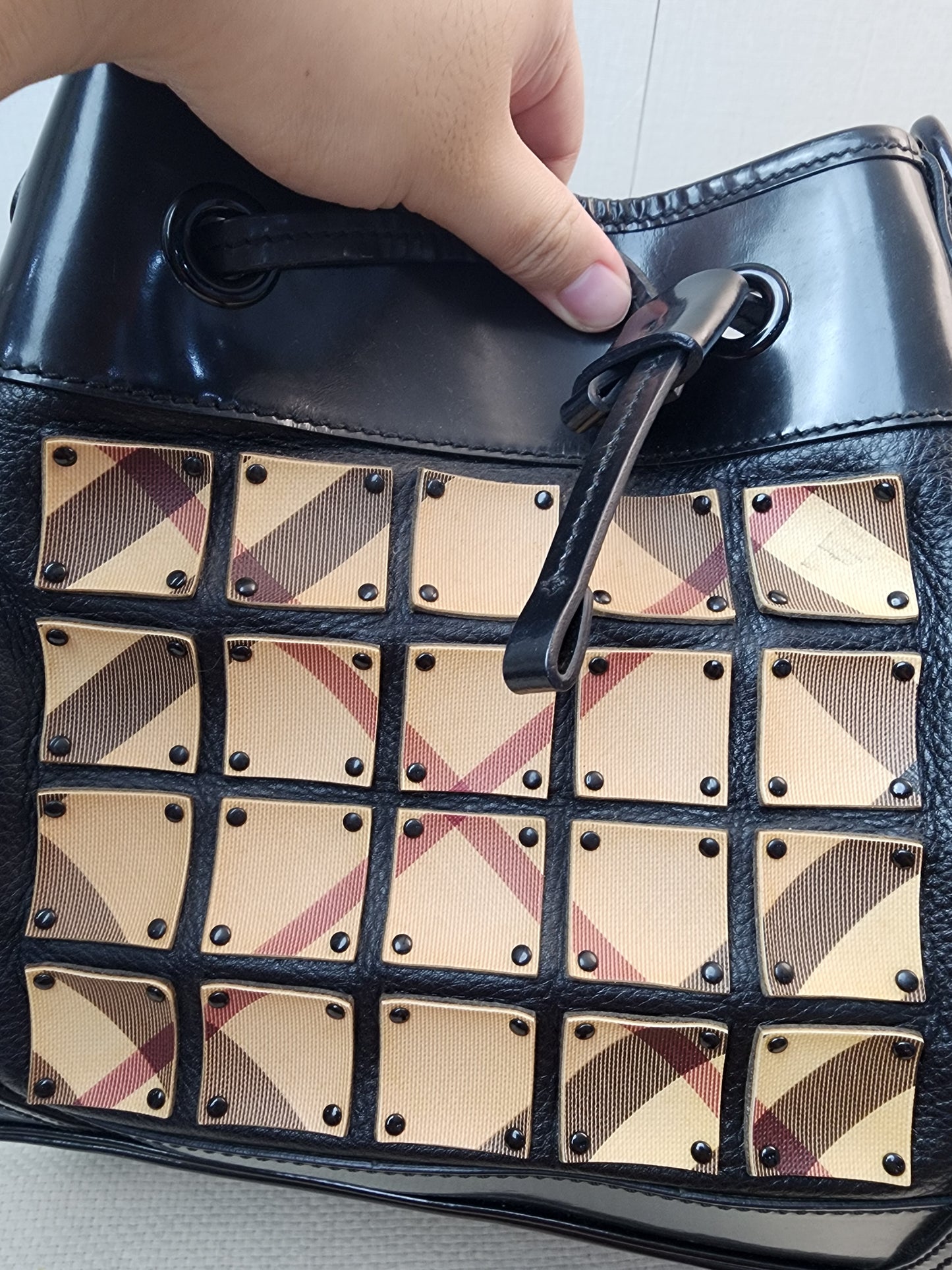 Burberry Nova Check Studded Warrior Armour Hobo Bag