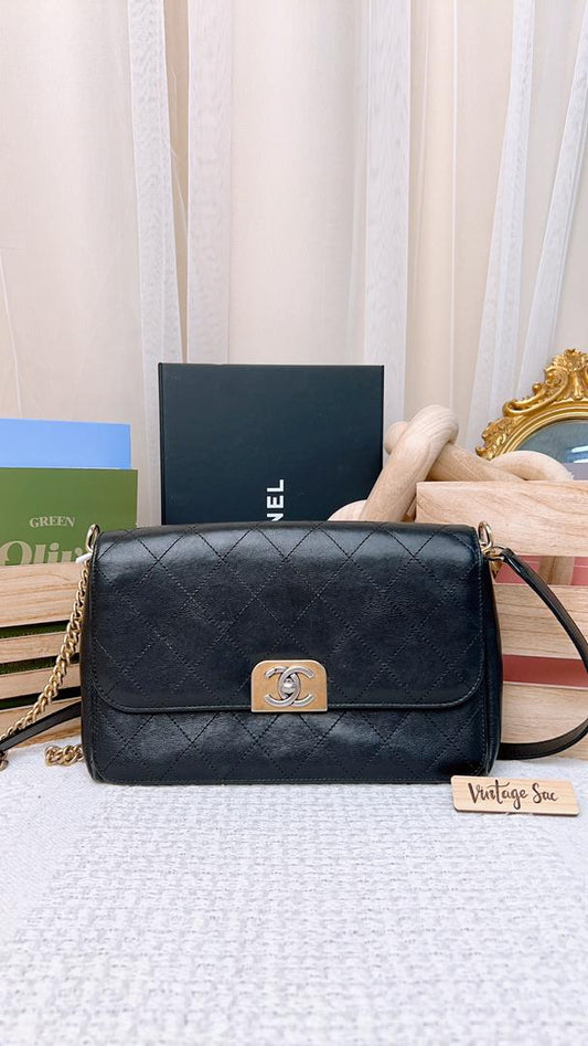 Chanel Black Calfskin Straight Lines Flap Bag