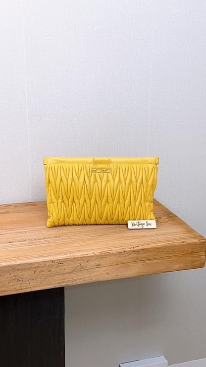 Miu Miu Yellow Matelasse Nappa Leather Clutch