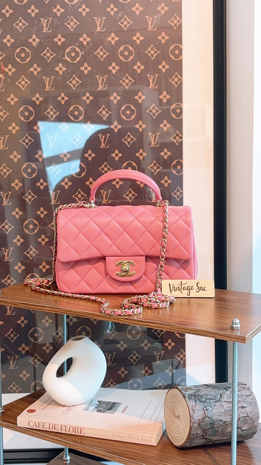 Chanel Pink Lambskin Mini Rectangular with Handle (LGHW)