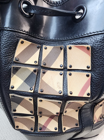 Burberry Nova Check Studded Warrior Armour Hobo Bag