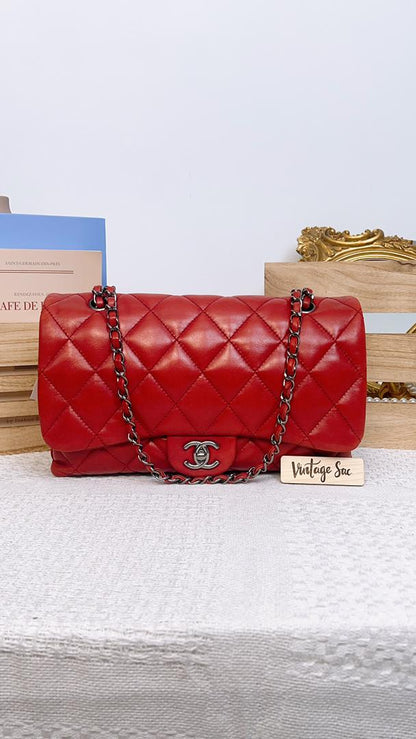 Chanel Red Lambskin Jumbo Accordin Flap (Shw)