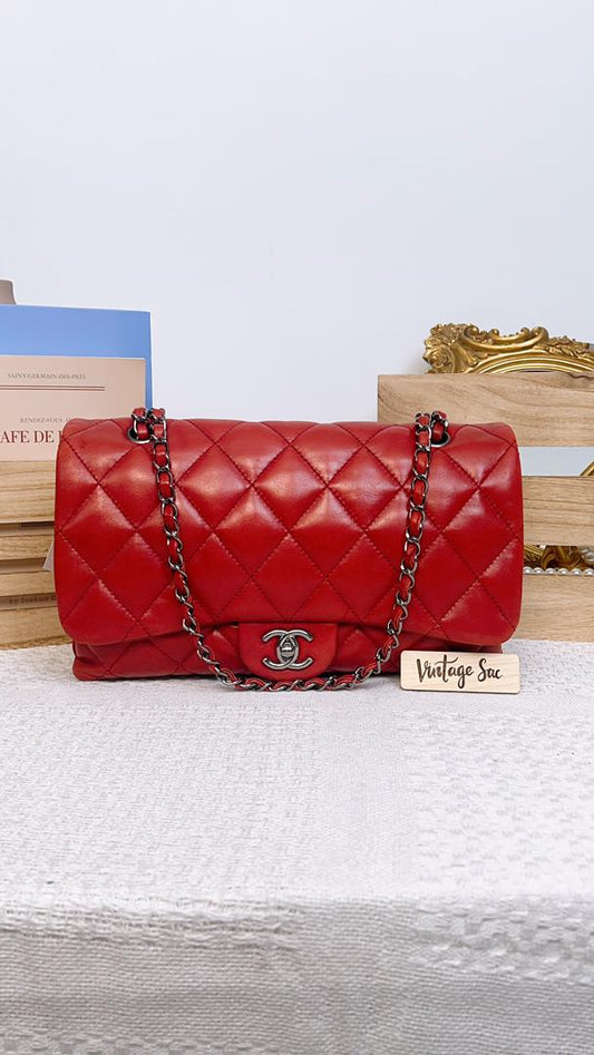 Chanel Red Lambskin Jumbo Accordin Flap (Shw)