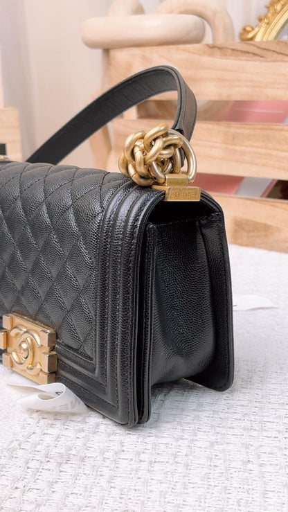 Chanel Black Caviar Small Boy (GHW)
