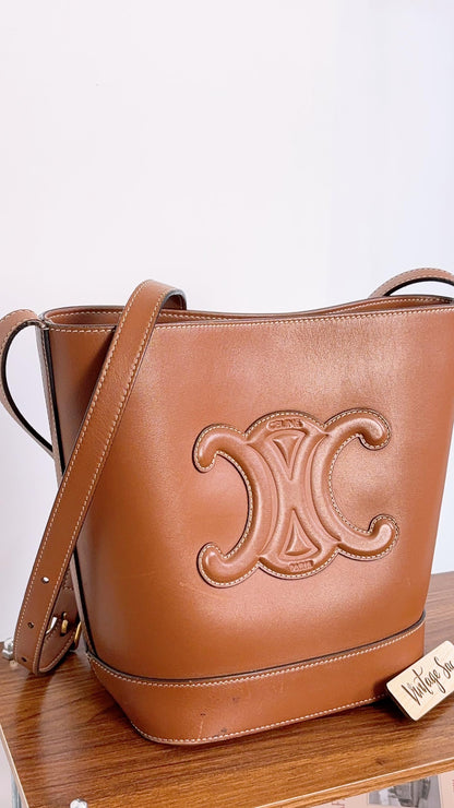 Celine Tan Calfskin Small Triomphe Bucket Bag