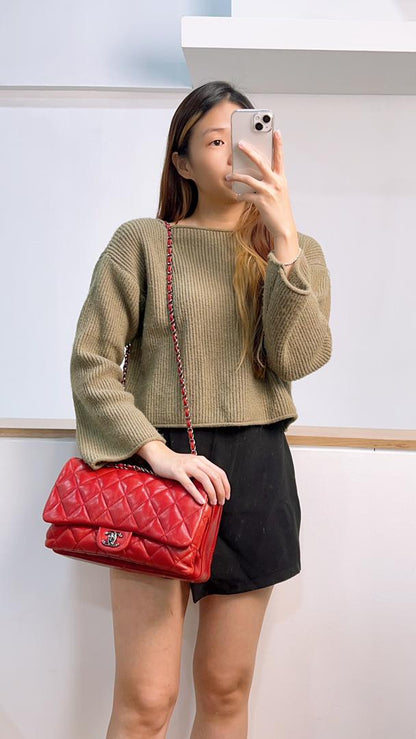 Chanel Red Lambskin Jumbo Accordin Flap (Shw)