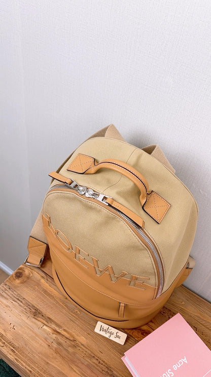 Loewe Camel Beige Calfskin Canvas Backpack
