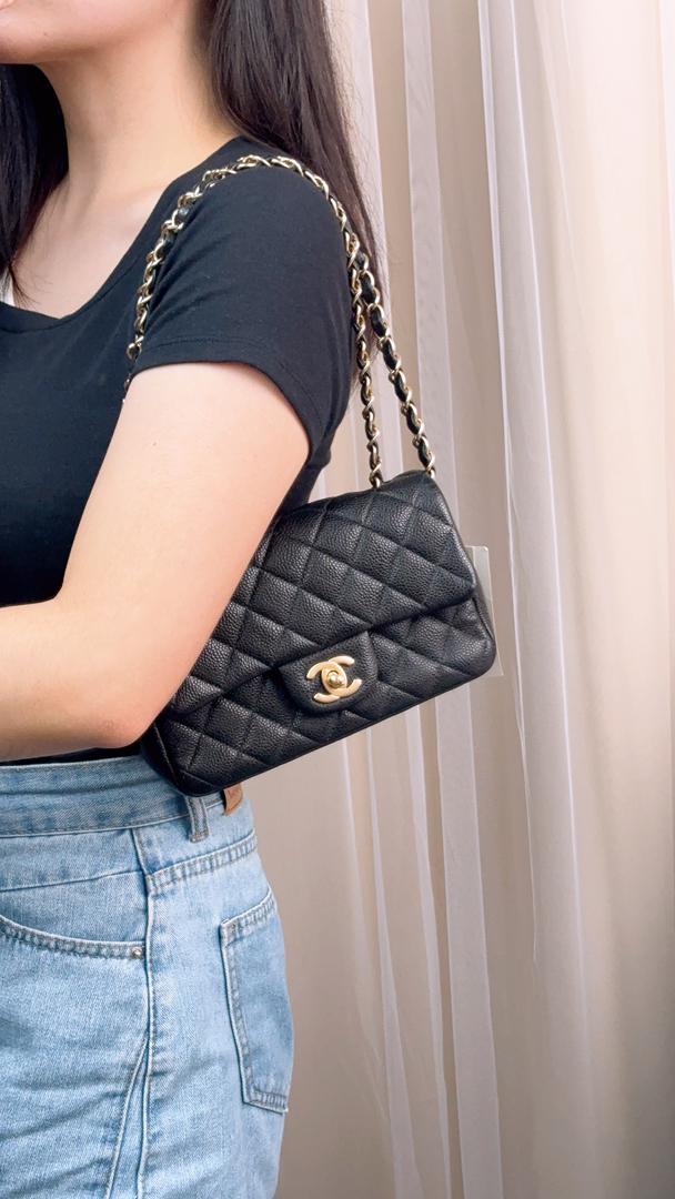 Chanel Black Caviar Mini Rectangular CF (GHW)