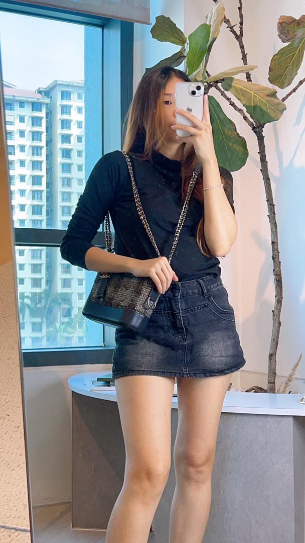 Chanel Dark Grey Tweed Small Gabrielle Hobo