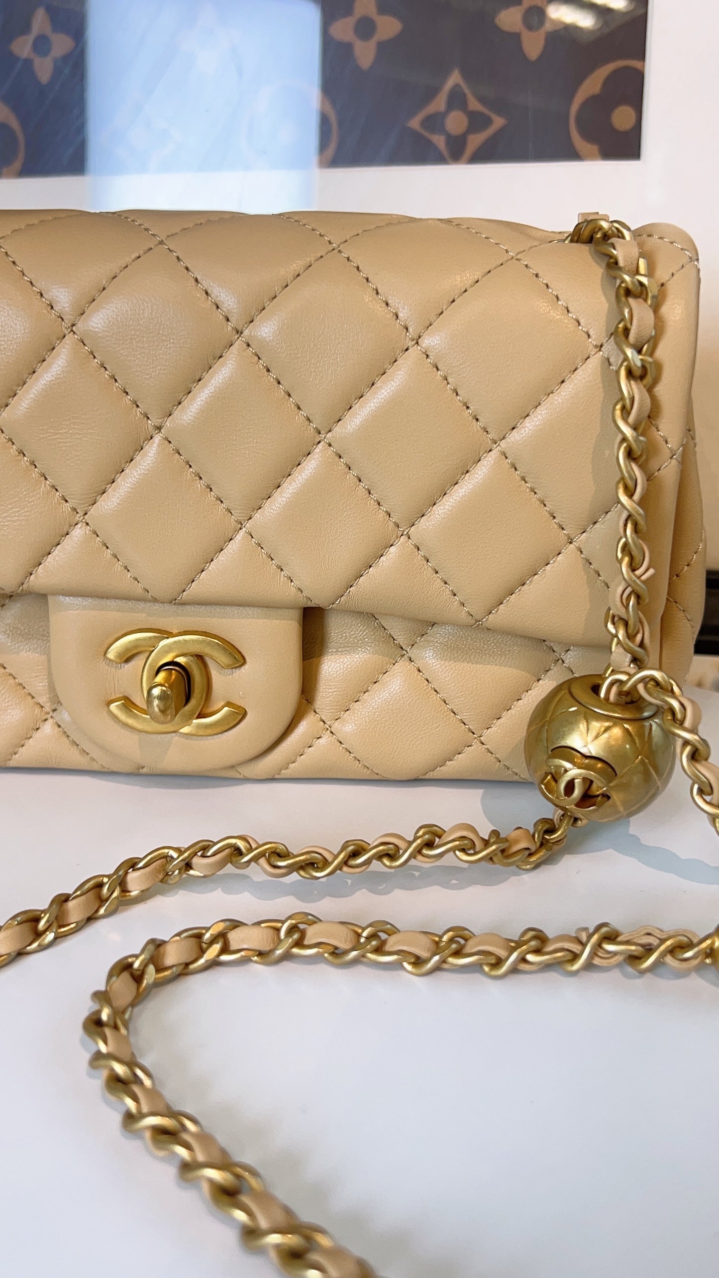 Chanel Beige Lambskin Pearl Crush Mini Rectangular