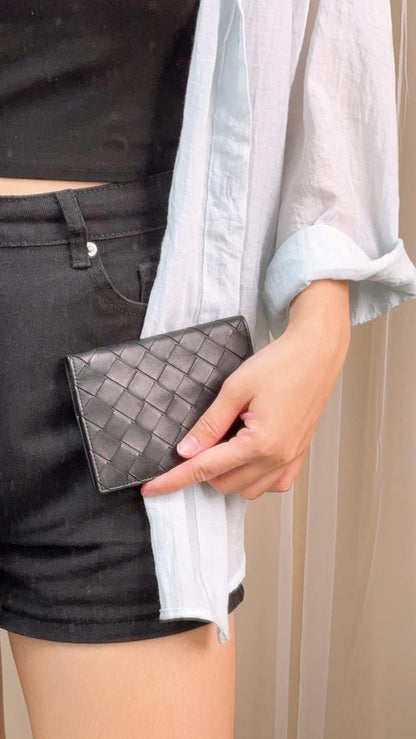 Bottega Veneta Black Intrecciato Passport Case